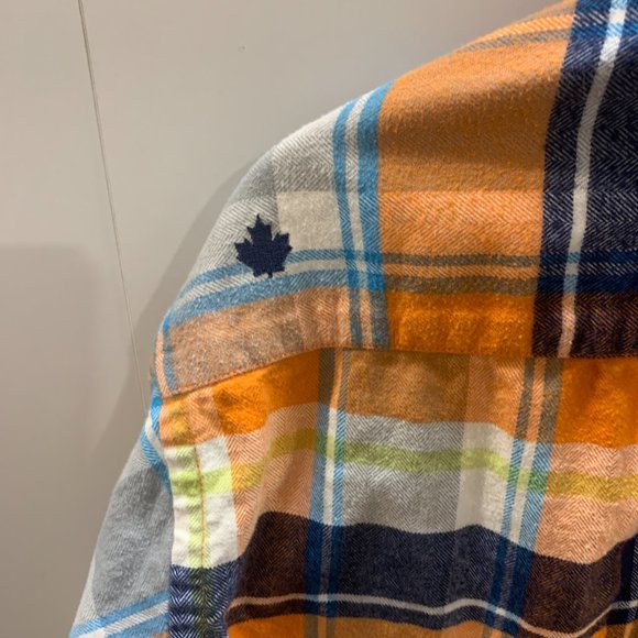 Jared Lang Orange Blue and White Checkered pattern Men's Button Down Flannel XL - Picture 6 of 11